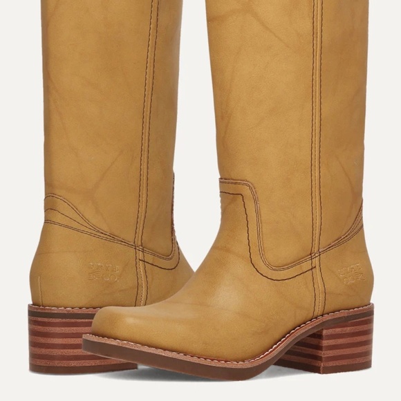 FRYE & CO MIRANDA 14 VEGAN ANTIQUED LEATHER CAMPUS BANANA KNEE HIGH TALL BOOT - Picture 6 of 16